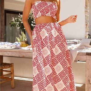 NWT Billy J Boutique Abeba Strapless Top & Midi Skirt Set - Red Greek Sun Size M